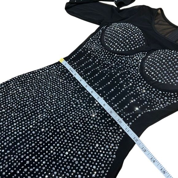 Jumpsuit Embellished W/ Rhinestones Black Mesh Size Medium - Picture 14 of 16
